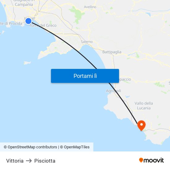 Vittoria to Pisciotta map