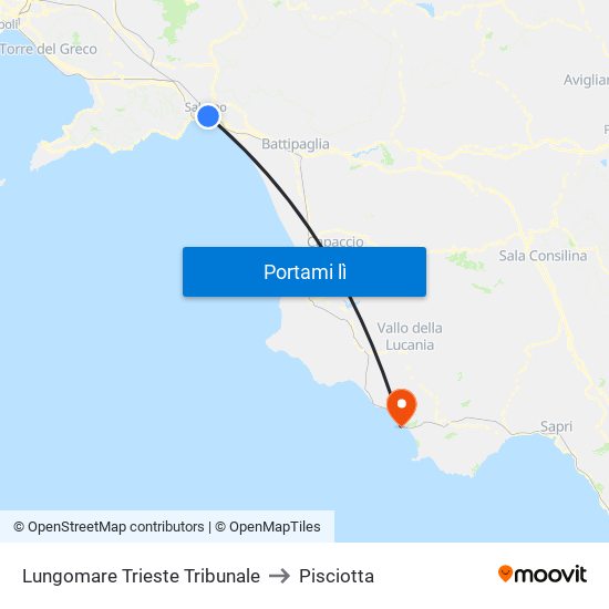 Lungomare Trieste Tribunale to Pisciotta map