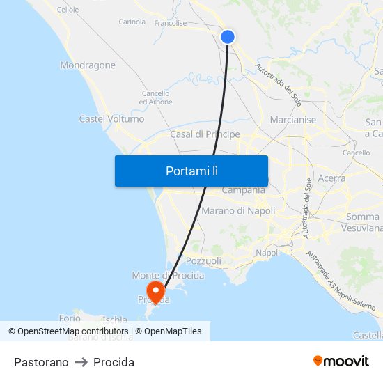 Pastorano to Procida map