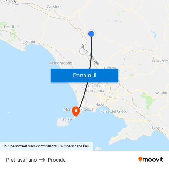 Pietravairano to Procida map