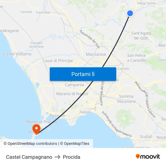 Castel Campagnano to Procida map