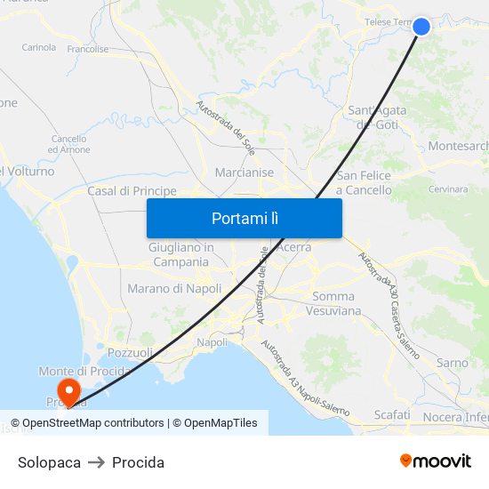 Solopaca to Procida map