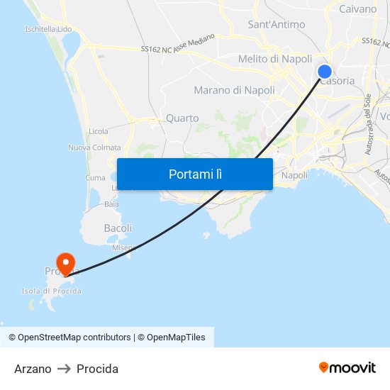 Arzano to Procida map