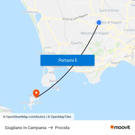 Giugliano In Campania to Procida map