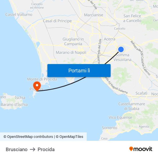 Brusciano to Procida map