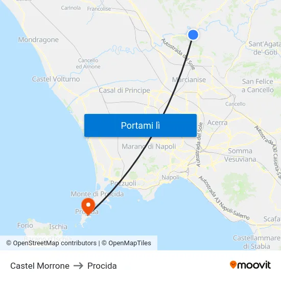 Castel Morrone to Procida map