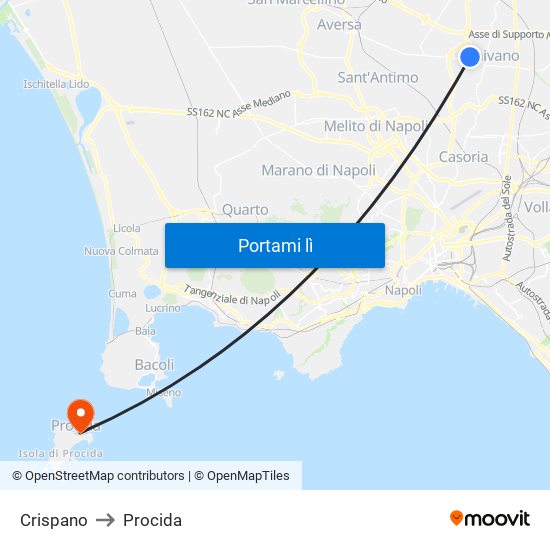 Crispano to Procida map