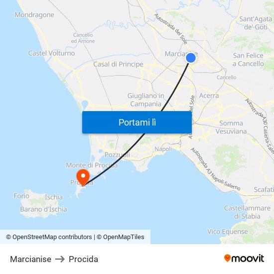 Marcianise to Procida map