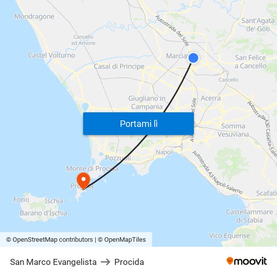 San Marco Evangelista to Procida map