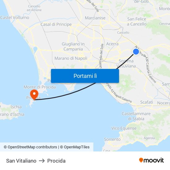 San Vitaliano to Procida map