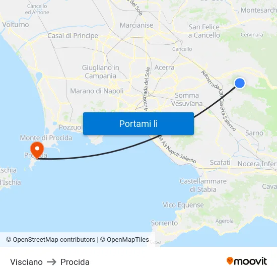 Visciano to Procida map