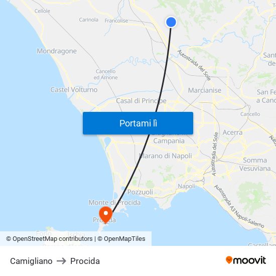 Camigliano to Procida map