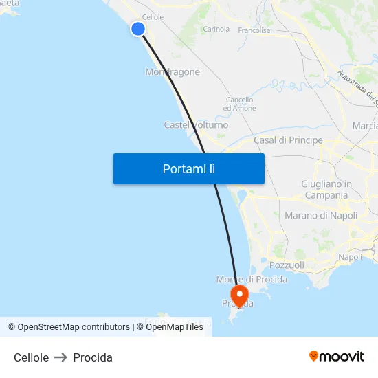Cellole to Procida map