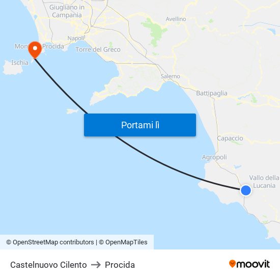 Castelnuovo Cilento to Procida map