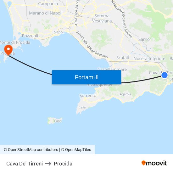 Cava De' Tirreni to Procida map