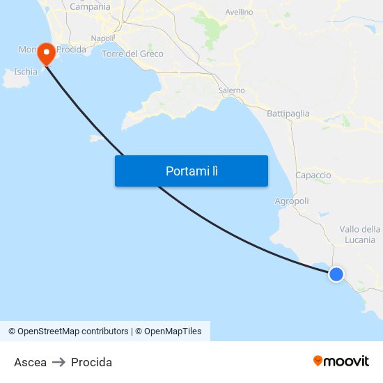 Ascea to Procida map