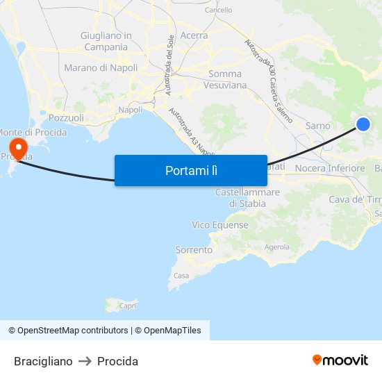 Bracigliano to Procida map