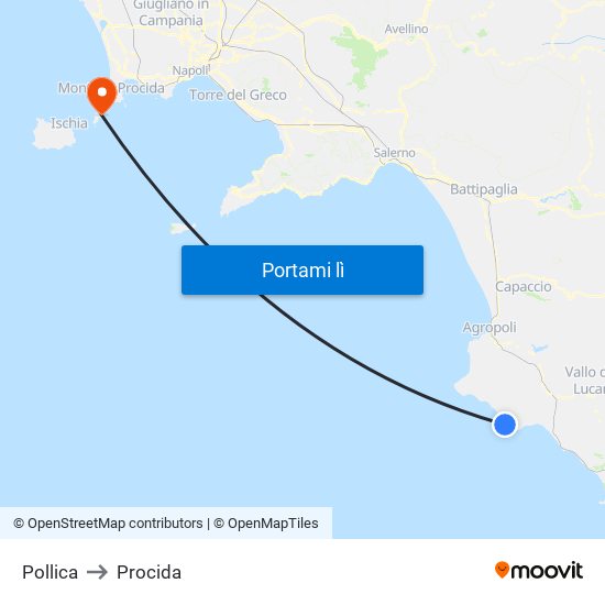 Pollica to Procida map