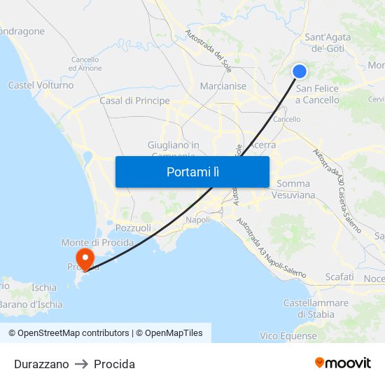 Durazzano to Procida map