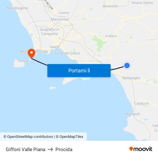 Giffoni Valle Piana to Procida map