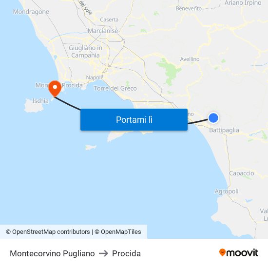 Montecorvino Pugliano to Procida map