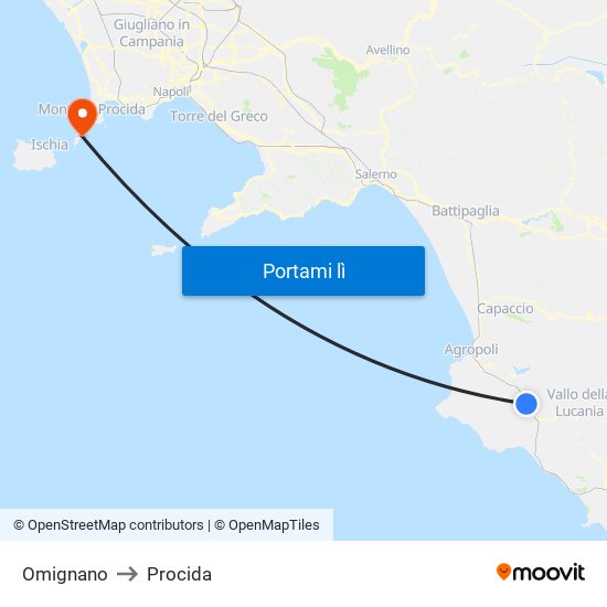 Omignano to Procida map