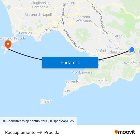 Roccapiemonte to Procida map