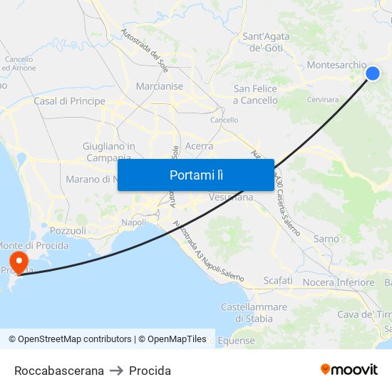 Roccabascerana to Procida map