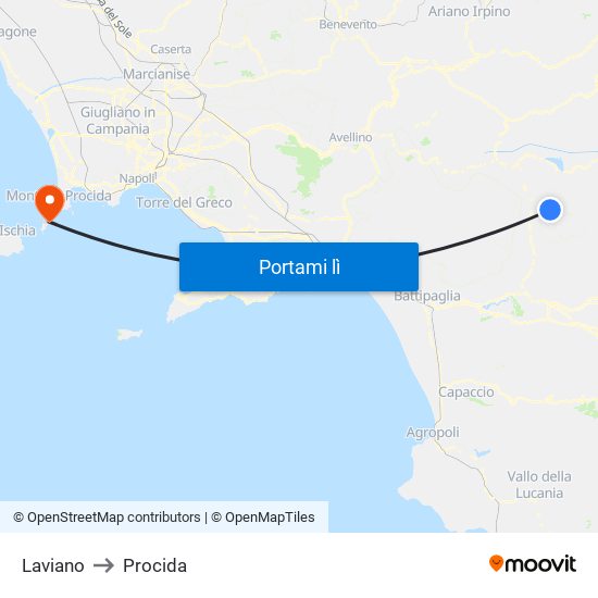 Laviano to Procida map