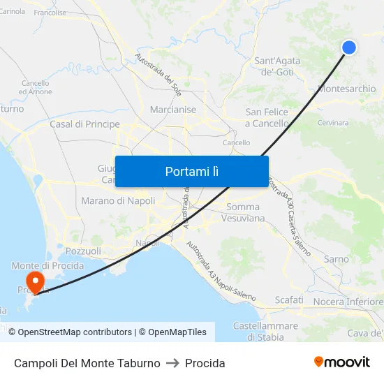 Campoli Del Monte Taburno to Procida map