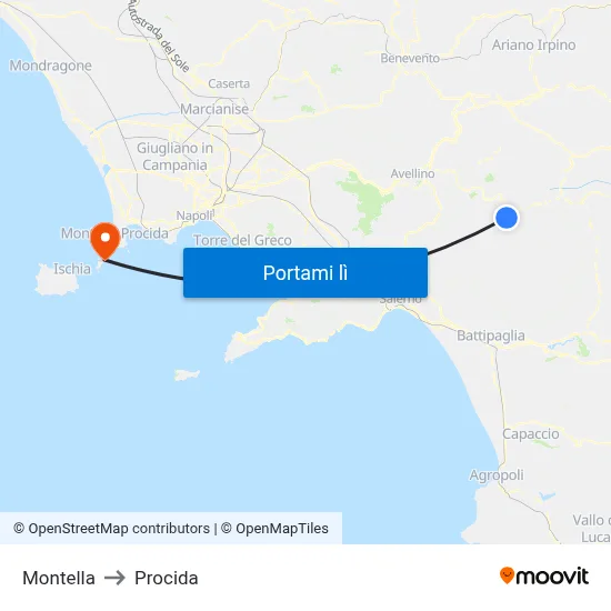 Montella to Procida map