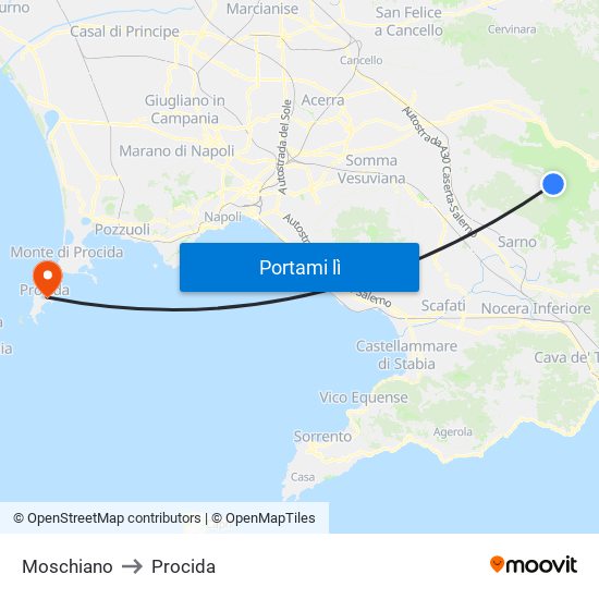 Moschiano to Procida map