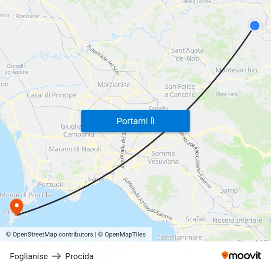 Foglianise to Procida map