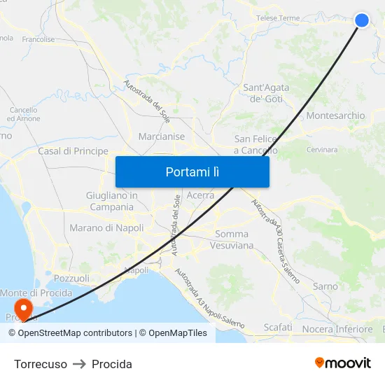 Torrecuso to Procida map