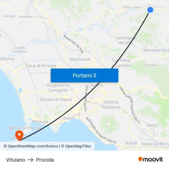 Vitulano to Procida map