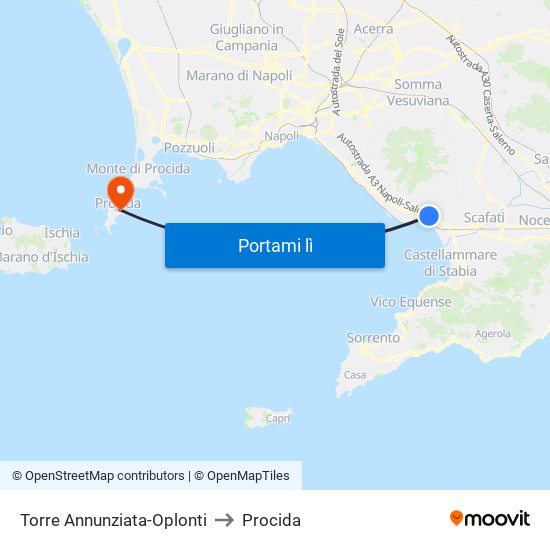 Torre Annunziata-Oplonti to Procida map