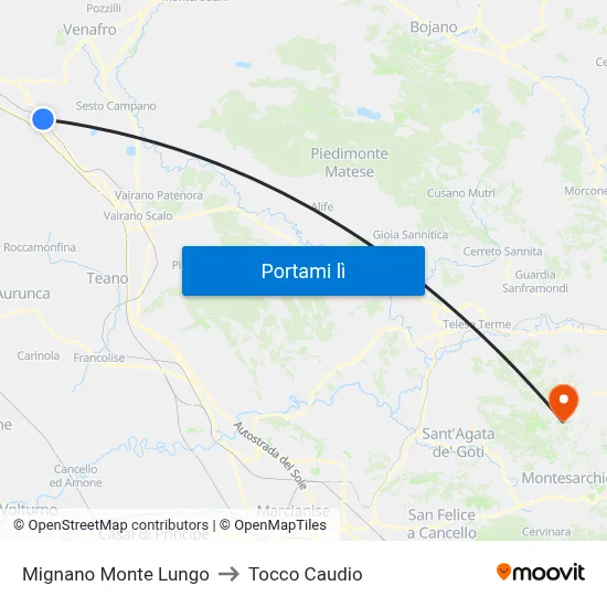 Mignano Monte Lungo to Tocco Caudio map