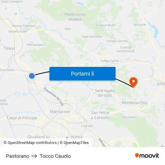 Pastorano to Tocco Caudio map
