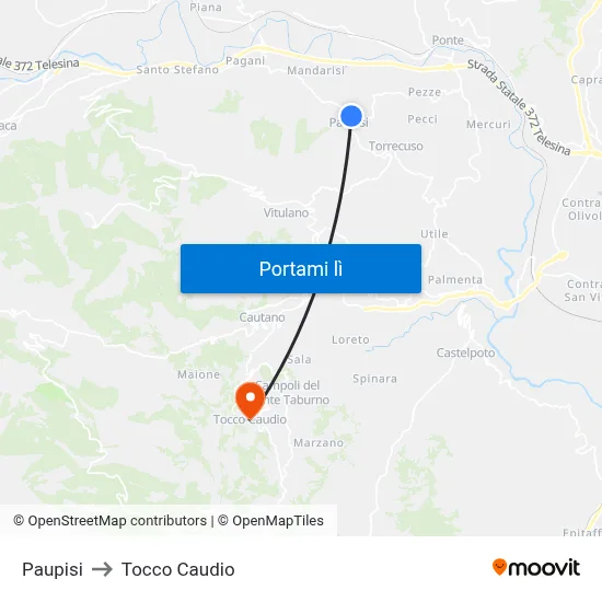 Paupisi to Tocco Caudio map