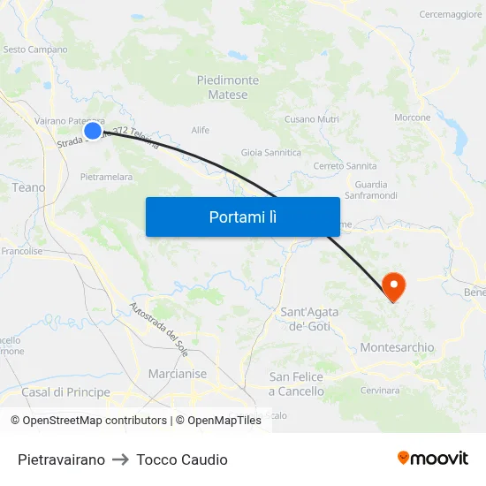 Pietravairano to Tocco Caudio map
