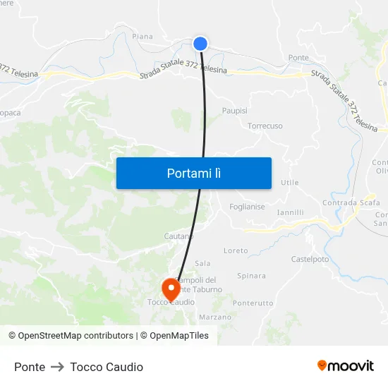 Ponte to Tocco Caudio map