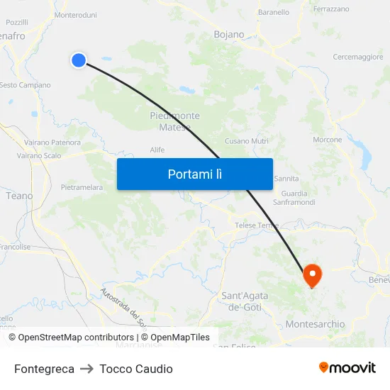 Fontegreca to Tocco Caudio map