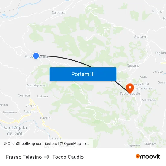 Frasso Telesino to Tocco Caudio map