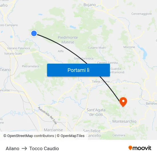 Ailano to Tocco Caudio map