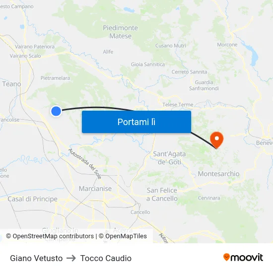 Giano Vetusto to Tocco Caudio map