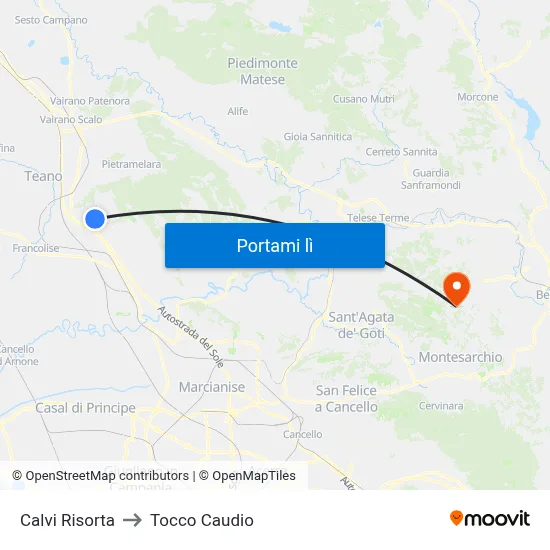 Calvi Risorta to Tocco Caudio map