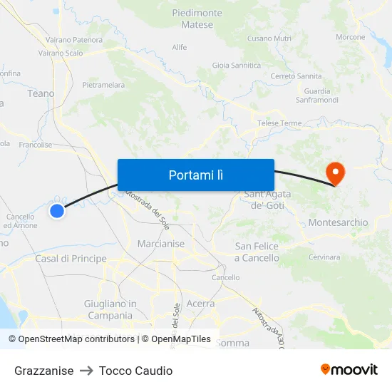 Grazzanise to Tocco Caudio map