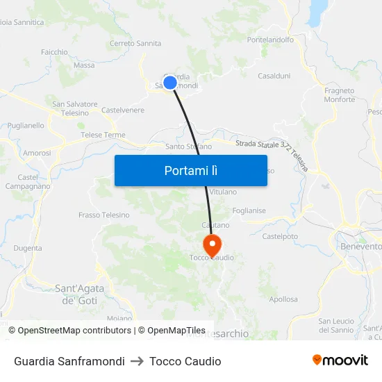 Guardia Sanframondi to Tocco Caudio map