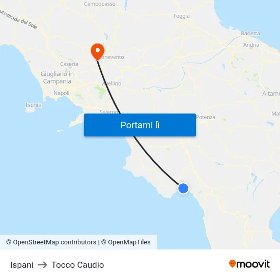 Ispani to Tocco Caudio map