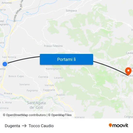 Dugenta to Tocco Caudio map